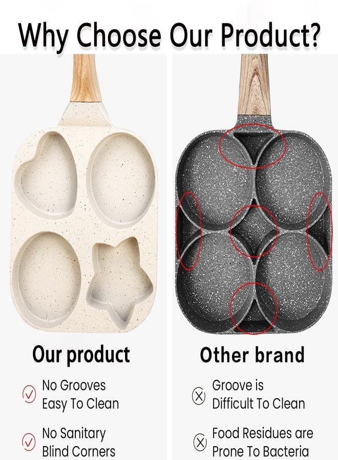 JUSTUP مقلاة جاست أب غير لاصقة، مقلاة بيض غير لاصقة مقسمة سعة 4 أكواب، مقلاة بيض صحية من الجرانيت مقاس 7.5 بوصة بمقبض مضاد للحروق، مقلاة إفطار للفطائر واللحم المقدد (أبيض) - Image 5